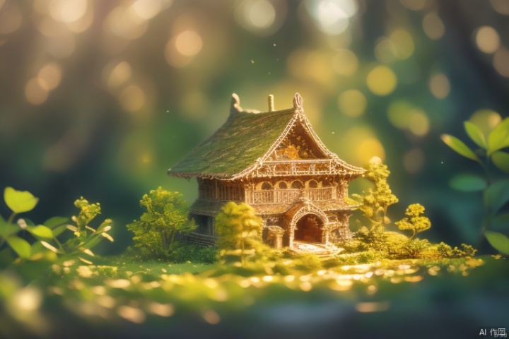  House built with trees, presence, so many elves ((best quality)), ((intricate details)), ((surrealism)) (8k),针织玩偶,小萝利