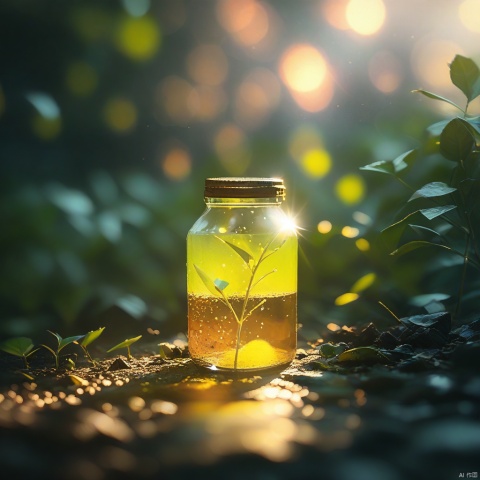 cherry tree in bottle, fluffy, realistic, atmospheric light refraction, photography by lee jeffries, nikon d850 film stock photo 4 kodak portra 400 camera f1.6 gun, colorful, ultra realistic textures, dramatic lighting, Unreal Engine Trends on artstation cinestill 800, Style-Glass