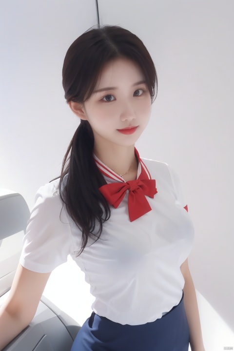  1girl, 
,white_background,medium_breasts ,Flight Attendant Uniform