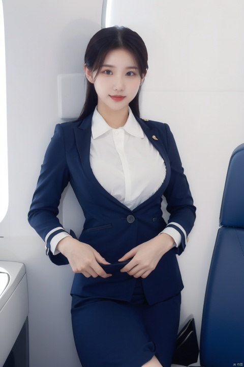  1girl, 
,white_background,medium_breasts ,Flight Attendant Uniform