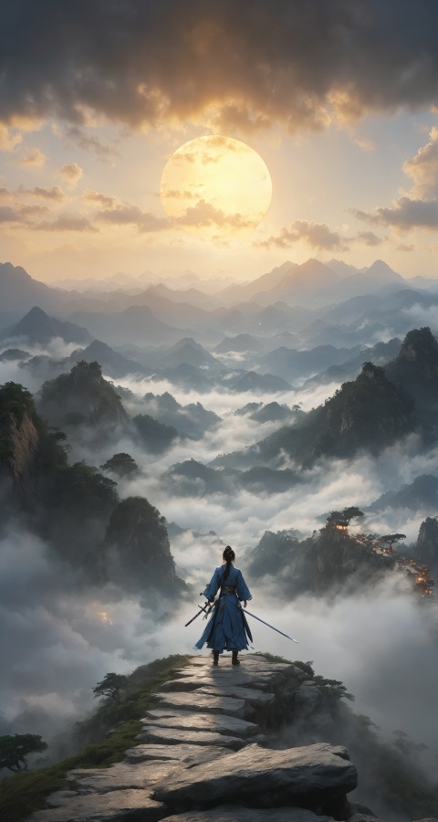 Ancient China, Wuxia World, Thousands of Swords, Flying Sword, Black through the Hole, surrounded by mist, vast panorama, Unreal light and shadow, wide Angle lens, captured at dusk, cinematic texture, Unreal Engine 4, 8K Ultra HD, clear and bright image quality, amazing fantasy immortal scenes, ink painting style, highly refined, dynamic expression, clear lines, cinematic texture, Cold atmosphere, vivid, render high octane, extremely fine,wujie,wanjianguizong,jianjue,11,amazing6