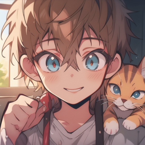 ((best quality)), ((masterpiece)), (youthful summer), close up portrait of kitten perched on boy's shoulder, (coming of age film:1.3), warm sunlight on faces, (nostalgic lighting:1.2), beaming smiles, (casual clothing:1.1), t-shirt and shorts, (carefree joy:1.2), cat pawing playfully, (young love:1.3), wind blowing through hair, (intimate composition:1.1), (8k resolution:1.0),kou_minamoto,danjue,teru_minamoto
