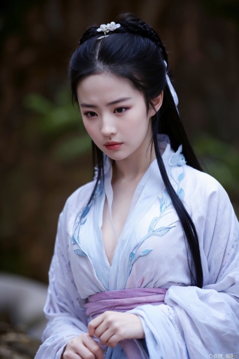  Surrealist beauty photo, A beautiful woman wearing a luxurious Hanfu, with a high and cold temperament and a low cut