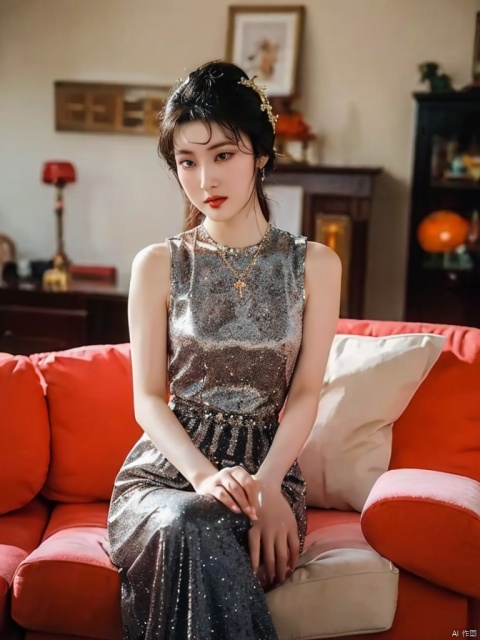  an asian woman posing wearing a traditional dress, in the style of eye catching resin jewelry, 32k uhd, light silver and light gold, romantic and nostalgic themes, exaggerated facial features, dark beige and white, exquisite, zhaolusi, yanzi, yuner, liutao, sun2.0, timo, liuyife, tangfang, lele2.0, xiaoyu, cougar, yutian, wys, zzf, Zhangziyi, zhanghanyun, dengziqi, Linqingxia, wengmeiling, chenxiaoxu