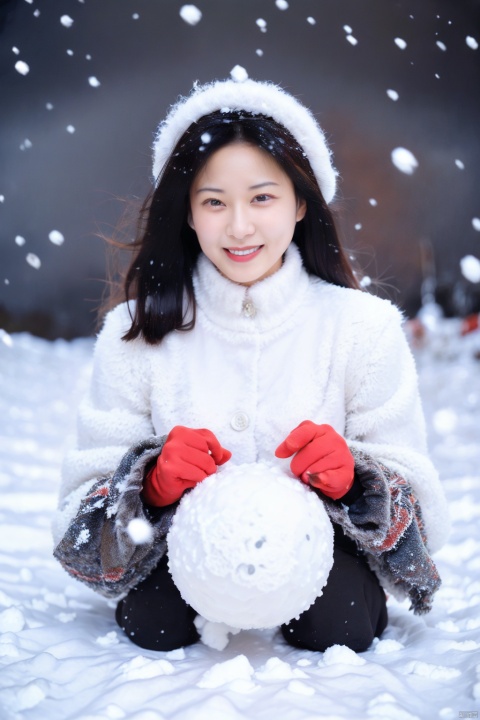  (Masterpiece),(Ultra High Resolution), joyfully playing snowball fight in heavy snow. faces are filled with happy smiles, and snowflakes are falling on their hair and collars. The surrounding is a vast expanse of white snow, only their footprints disturbing the purity. Snowflakes in the sky fall like cotton candy, adding a touch of sweetness to this winter scene. This is a vibrant and joyful winter afternoon, Fashion Style,jellyfishforest, takei film, 1girl, tianxiu,moyou