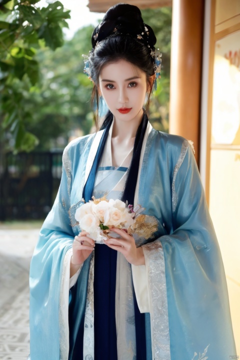  Surrealist beauty photo, a beautiful woman wearing complex and detailed colored clothes and future jewelry, hanfu