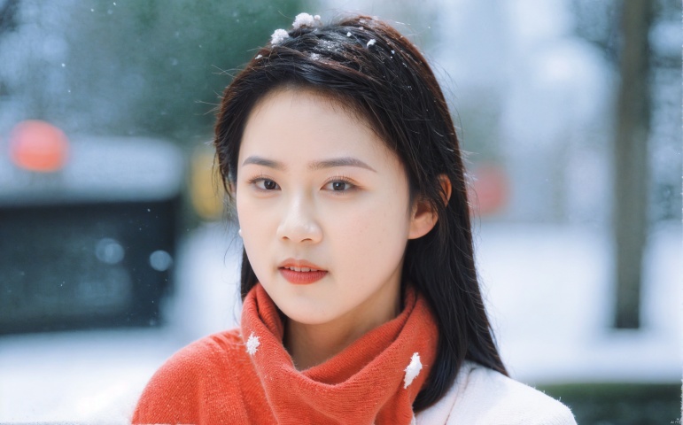  (masterpiece, 4k, best quality, highly detailed, 1girl, solo), (masterpiece, best quality:1.2),Highly detailed,a woman,(snow:1.2),(snowing:1.2),snow,solo,scarf,long hair,smile,brownhair,bokeh,realistic,coat,blurry,,jiaxin,xiaoxue,040,萌萌, tong, lingling