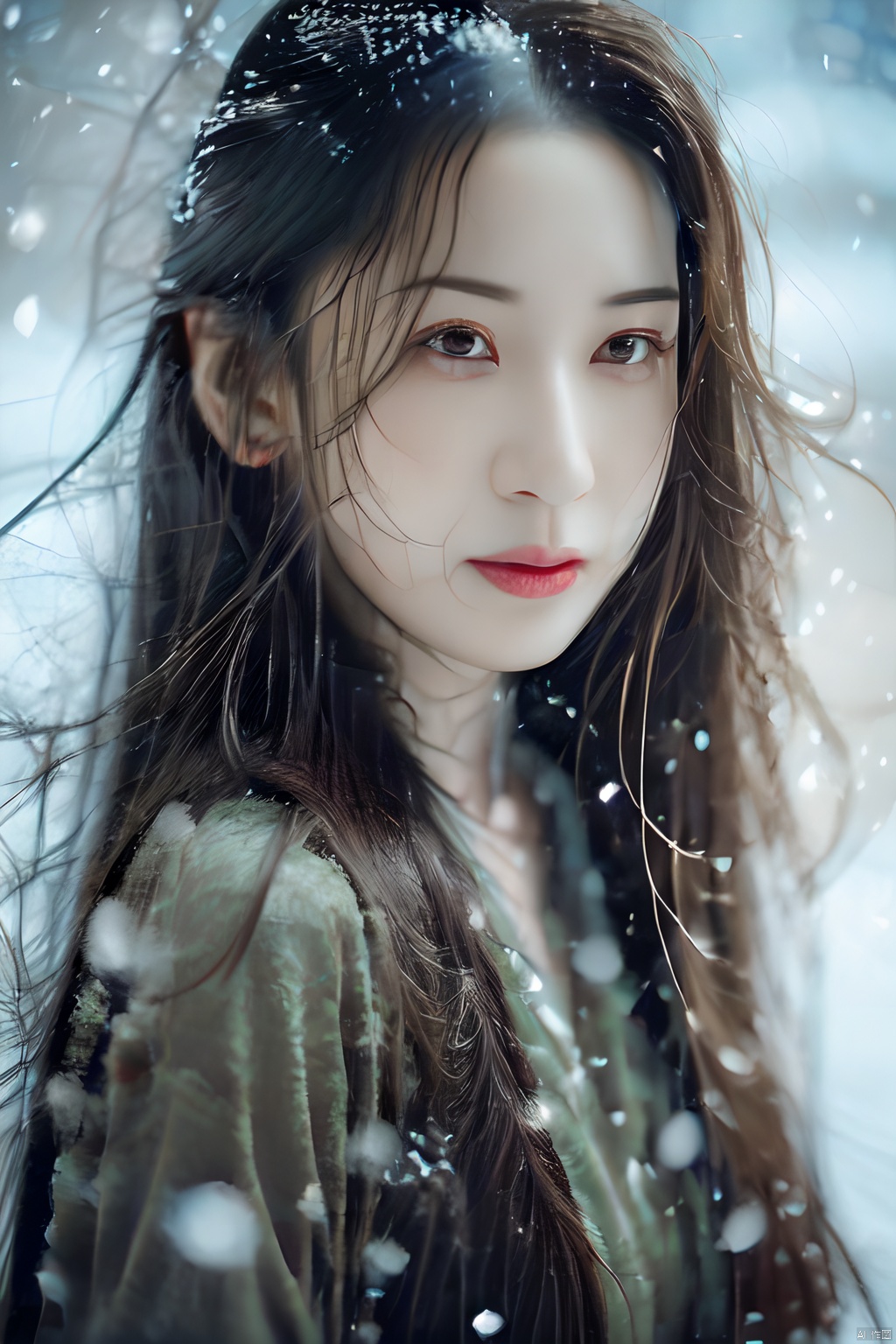  Best quality, masterpiece, photorealistic, 32K uhd, official Art,
1girl, dofas, solo,upper body, snowing, blurry, 1girl, tianxiu