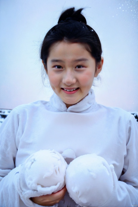  (Masterpiece),(Ultra High Resolution), joyfully playing snowball fight in heavy snow. faces are filled with happy smiles, and snowflakes are falling on their hair and collars. The surrounding is a vast expanse of white snow, only their footprints disturbing the purity. Snowflakes in the sky fall like cotton candy, adding a touch of sweetness to this winter scene. This is a vibrant and joyful winter afternoon, Fashion Style,jellyfishforest, takei film, 1girl, tianxiu,moyou, tongtong