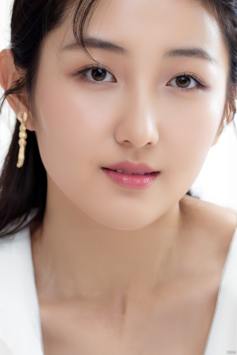  (close up portrait of a woman of east asian descent),happy and smile expression, Cleavage, low cut shirt,looking at camera, slight stubble, dark hair with undercut hairstyle, clean skin, brown eyes, wearing dark shirt, soft lighting, gray background, shallow depth of field, high-resolution image, studio shot, headshot, photographic realism., masterpiece, best quality, aunt, 1girl, girl