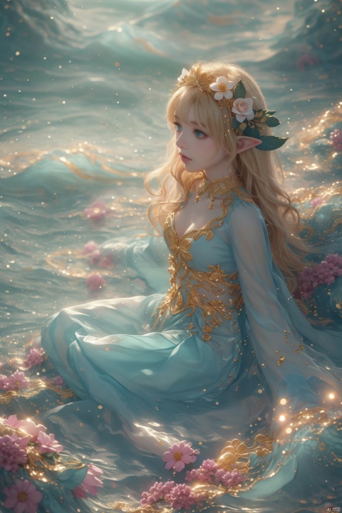  Illustrative style,1girl,front view,full body:1.4,young woman elf,cute cartoon character,She wore a garland of flowers on her head,Long blonde hair,blue eyes,vibrant colors,colorful,cute,adorable,intricately-detailed,delicate,beautiful,stunning,breathtaking,intricate detail,insanely high detail,volumetric lighting,fantasy background.flat,best quality,TT seecolor Flower field,