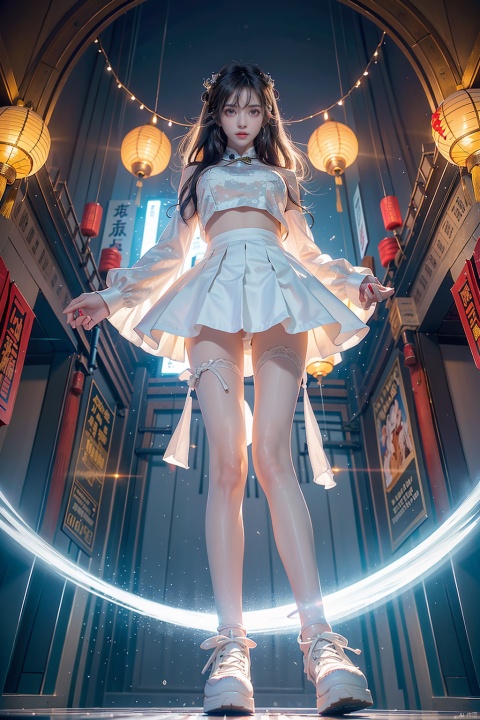  1 Girl, solo, glowing, glowing eyes,
Perfect body, pretty face with details, whole body, shoes, long eye browses, big, cut eyes, movie lights, Movie lights, strong contrast, high level of detail, best quality, masterpiece, white background, Chinese style, midjournal portal,pantyhose,super long legs,