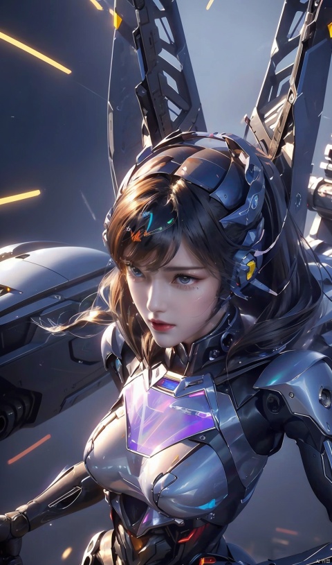  (Masterpiece, best picture quality), Cyberpunk, girl, rabbit ears,((metal and transparent shell | splicing robot)), transparent belly:1.1, metal spine:1.2, ircraft background, dynamic,perspective, xiaowu, 1 girl, asuo, Mech Combat Vehicle, WLJZ, robot, Super perspective
