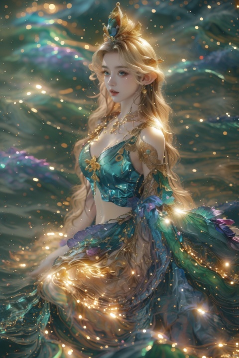  Illustrative style,1girl,front view,full body:1.4,young woman elf,cute cartoon character,She wore a garland of flowers on her head,Long blonde hair,blue eyes,vibrant colors,colorful,cute,adorable,intricately-detailed,delicate,beautiful,stunning,breathtaking,intricate detail,insanely high detail,volumetric lighting,fantasy background.flat,best quality,TT seecolor Flower field, Rainbow foil, hologram girl, Mermaid, eluosi, WZRYdiaochanYYWN, dofas, kongque