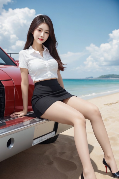  plns,1girl,exquisite facial,pretty,charming eyes,amazing eyes,asian,black skirt,pink shirt,black long wave hair,(nude pantyhose),bare_feet,(kind smile),(very white skin),high_heels,Blue sky and white clouds, sunny and shining,full shot,dimly lit,in beach,masterpiece,photorealistic,best quality,highly detailed,highres,plsw, red panties, jujingyi, blackwidow, huliya, ((poakl)), gufengsw001