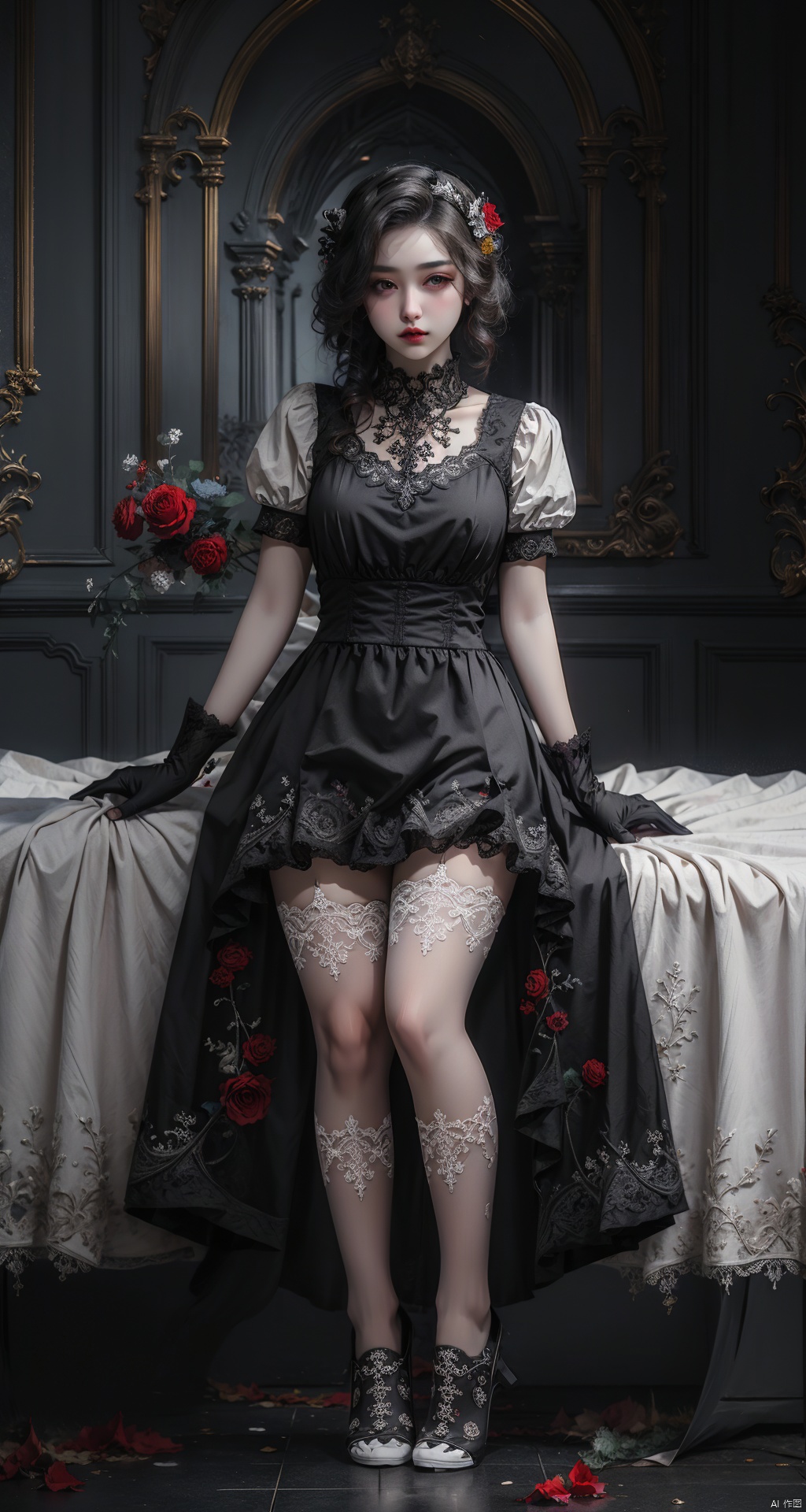  (((masterpiece))), best quality,Correct scale, ultimate detail, illustrations, ultra high definition, ultra detail, 8k resolution, ultra high resolution, best image quality, high detail,solo,white thighhighs, white thighhighs,noshoes,
, blackpantyhose,print legwear,argyle legwear,(((noshoes))),2D ConceptualDesign,maid,large breasts,