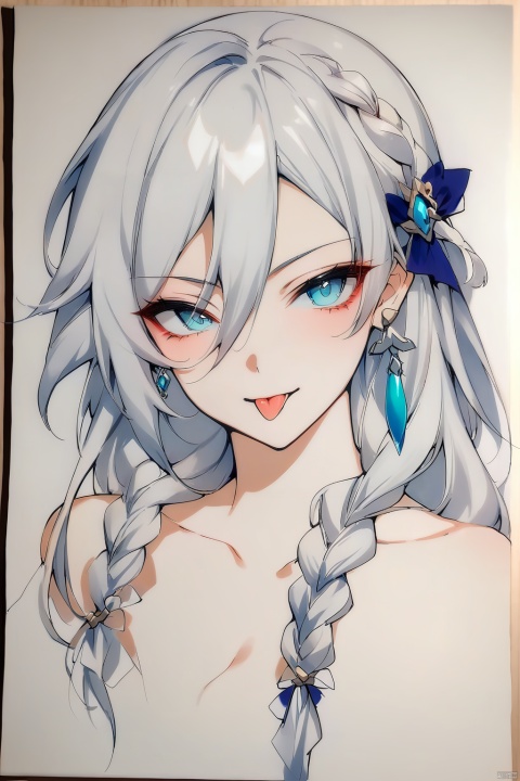  [[fu hua(honkai impact 3rd)]], nai3, 1girl, solo, artstyle,best quality,amazing quality,very aesthetic,absurdres,traditional media,female focus, 
1girl, solo, long hair, blonde hair, ribbon, jewelry, hair ribbon, braid, earrings, tongue, tongue out, cosplay, parody