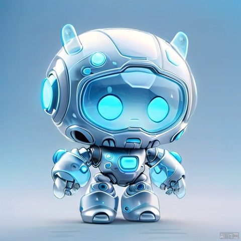 Frosted glass effect, robot,  3dIcon,surreal fantasy atmosphere,highly detailed,grey background,gradient,gradient background, tubiao, chibi,blue,