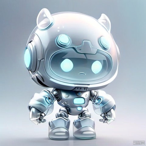 Frosted glass effect, robot,  3dIcon,surreal fantasy atmosphere,highly detailed,grey background,gradient,gradient background, tubiao, chibi