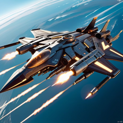 fighter, science fiction shape, futuristic shape, technical details, metallic luster, tail spray tail flame, firing beam weapons, there are more fighters in the air to fight, science fiction, explosion, future, high-tech, HD, big scene, high quality,
, circuitboard