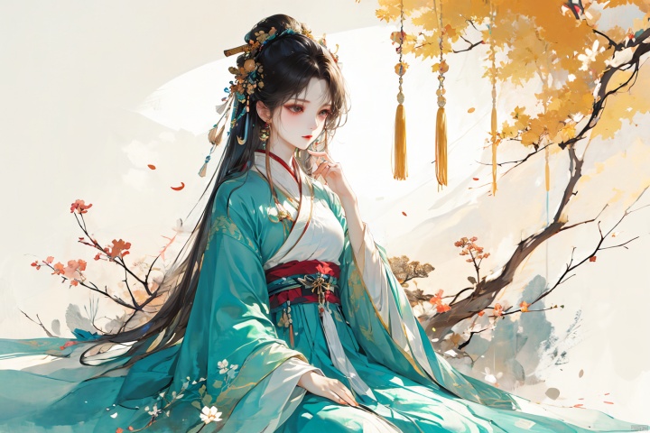 National style and ancient style, long-haired girl, oriental characteristics