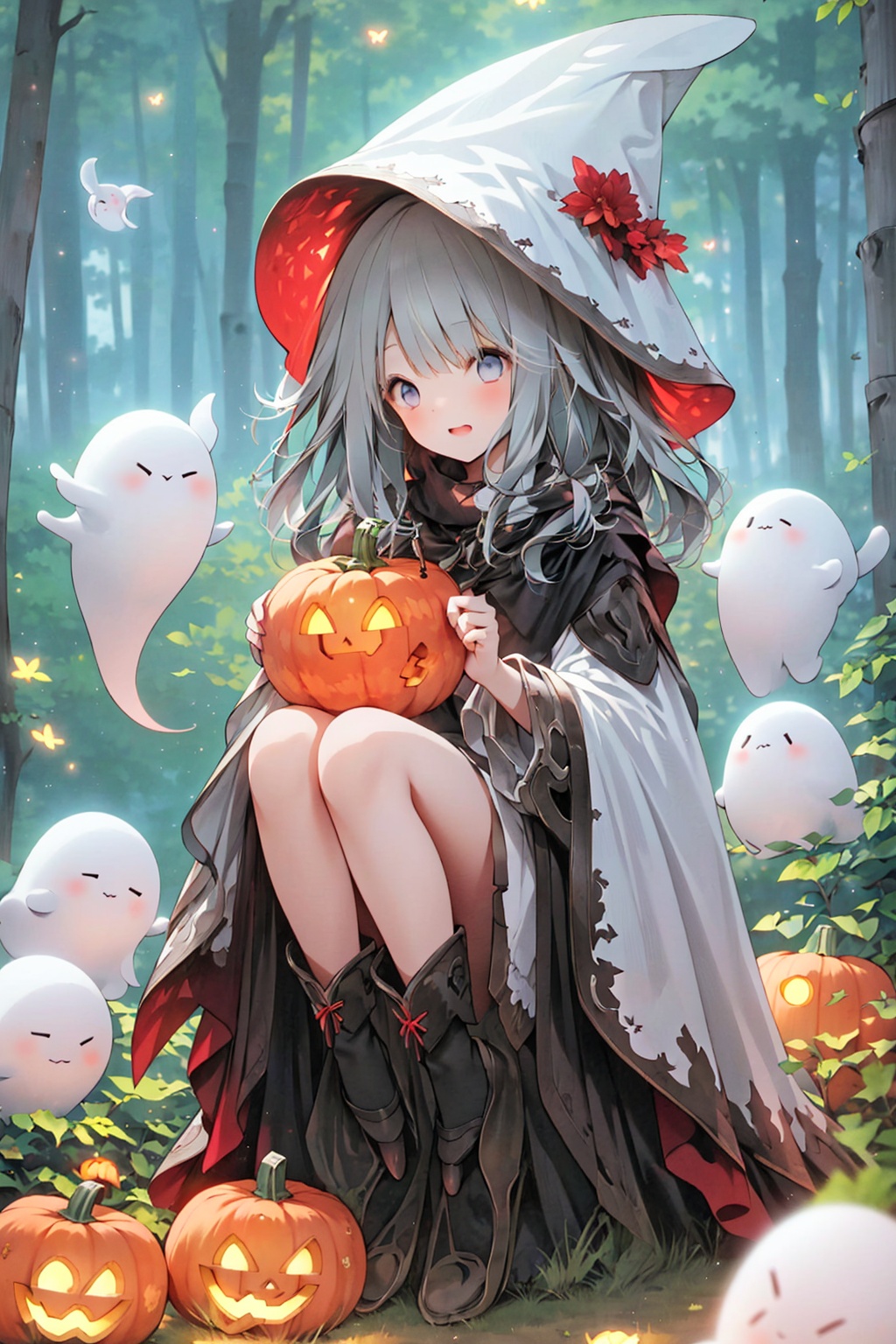  Best quality, 8k,cg,1girl,Pumpkin can,ghost