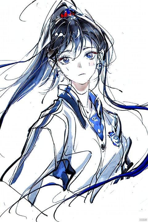  1girl,solo,Mystical Translation, 
Timeless Translation, mS uniform, mS uniform jacket, Chinese_school_uniform, 
The watercolor beauty was ethereal and graceful, 
her delicate features exuding an enigmatic charm that was both elegant and serene, ink-washing painting, blue monochrome, 