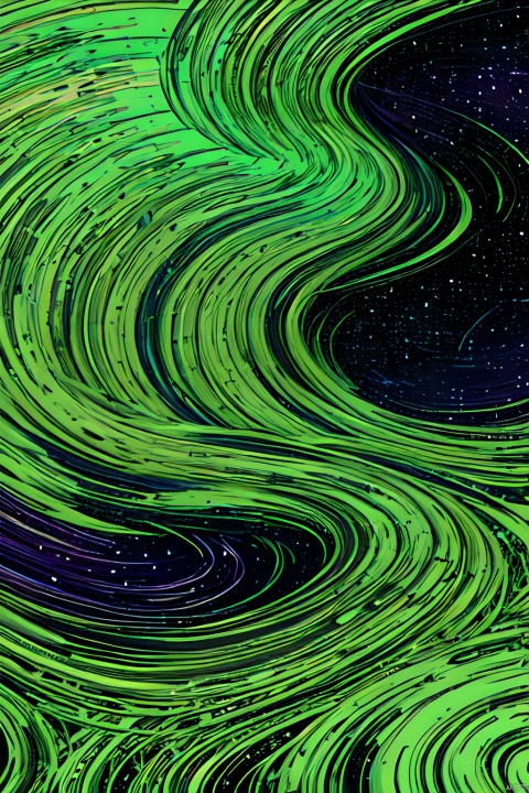  flat color, flat_color, comic, line art, abstract, green theme, scenery, starry sky,