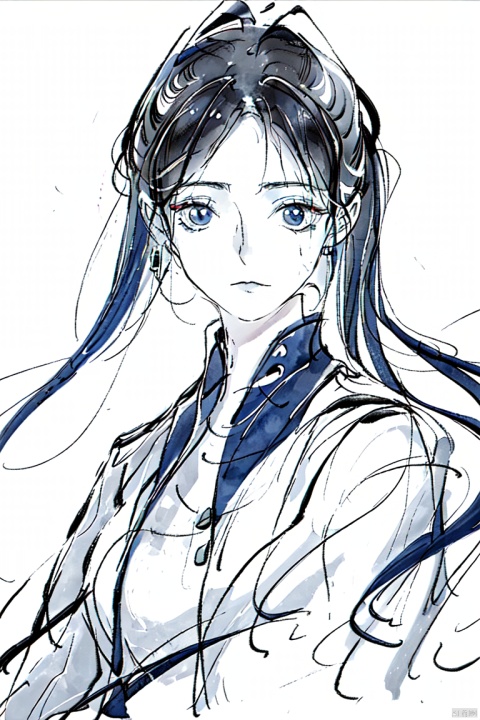  1girl,solo,Mystical Translation, 
Timeless Translation, mS uniform, mS uniform jacket, Chinese_school_uniform, 
The watercolor beauty was ethereal and graceful, 
her delicate features exuding an enigmatic charm that was both elegant and serene, ink-washing painting, blue monochrome, 