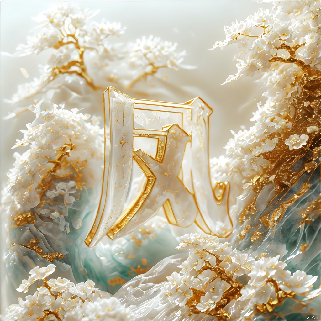 Transparent jewelry,Surround gold decorative flowers,Jewelry Design,Digital Art,3D Sculpture,Ray Tracing,Jewelry,flower,jade,(glaze),glass,translucent,(Chinese landscape painting background :1),(ceramic :1),transparent quartz crystal,ice silk fiber,(tmasterpiece:1),(Final quality:1).no one, 3d style, 1girl