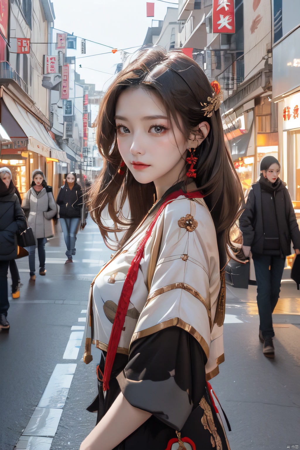 Character image, wide-angle lens, modern urban scenery, simple and lively, bright colors, vitality and creativity, technological intangible cultural heritage, drama, food and fashion elements, soft lighting, friendly and friendly expressions, and gentle emotions.
