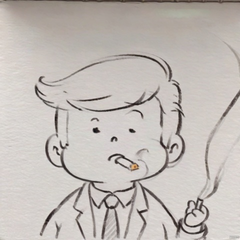 Donald Trump,1boy,smoking,
,traditional media,greyscale,monochrome,