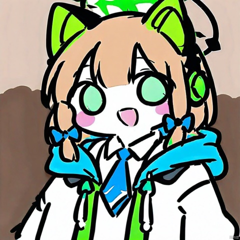  ,chibi,flat-color-style,(masterpiece),(best quality),1girl,midori \(blue archive\),blue archive,aiamu iamu,holding food,holding,hooded jacket,food,sidelocks,:d,collared shirt,blurry,long sleeves,puffy sleeves,headphones,blue bow,hand up,necktie,upper body,halo,looking at viewer,jacket,sleeves past wrists,blush,nail polish,blue necktie,animal ear headphones,blurry background,blonde hair,shirt,green eyes,hood down,open clothes,depth of field,hood,smile,white jacket,fake animal ears,bow,puffy long sleeves,open jacket,solo,dress shirt,animal ears,white shirt,blue nails,hair bow,long hair,drawstring,sweet potato,