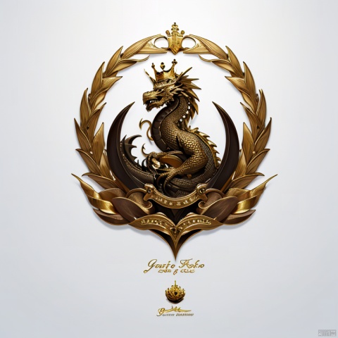 (graphic logo),graphic badge, no humans, crown, white background, simple background, bird, flag, dragon, statue, gold