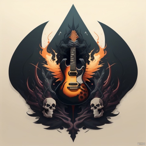 logo,an edgy logo of flaming skeleton with a guitar ,  vector,  , best quality, masterpiece, brand, dark background,