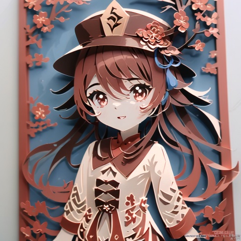  ((masterpiece,best quality)), hutao,1girl,paper-cut, hat,