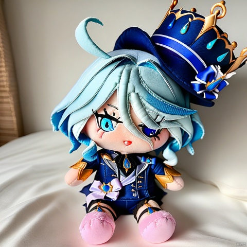 plush-doll-style,masterpiece,best quality, 1girl, furina,blue hat,