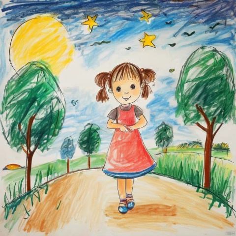  children-drawing, cartoon,1girl,