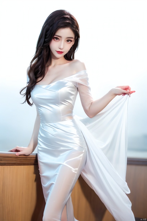  1girl,nice body,(best quality),Transparent gauze skirt,Perfect figure,skirt_lift,Exquisite facial features,Perfect legs,high heels, (ultra detailed),solo,(8K wallpaper),off shoulder, cleavage, huge ,(white sheer dress:1.4),breasts,see-through, narrow waist, areola slip:1.3, strap slip,full_body ,sex,angel,high heel,1 girl,dynamic pose,(Spread pussy:1.35),fhyf,yujianshu,water,lightning,moyou,white pantyhose,tifa lockhart,Biu1213,Hanfu