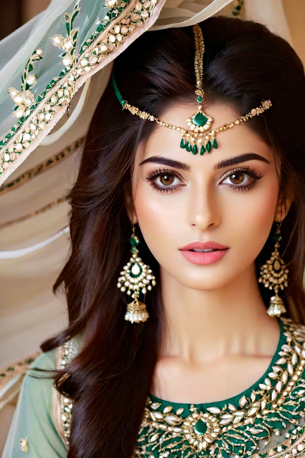  a beautiful pakistani girl who is a celebrity, has perfect symetric and aesthetic face structure, and is the personification of exotic, classy aestheticamazight