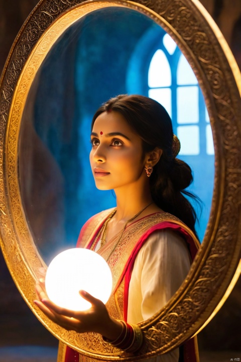 Main Character:a kind and courageous young woman.Magic Item:A glowing mirror that allows Rani to travel to different worlds.