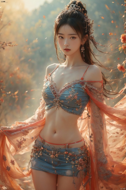  best quality,highly detailed,masterpiece,ultra-detailed,illustration,1girl,solo,extremely detailed,an extremely delicate and beautiful,bare shoulders,8k_wallpaper,best illustration,Bare shoulders,Bare thigh,Bare navel,
, sdmai,chaziyanhong,