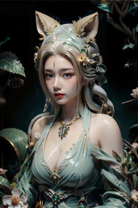  (best quality), (masterpiece), (ultra-detailed), extremely detailed CG, (illustration), (detailed light), (an extremely delicate and beautiful), 1girl, Colorful Fox Fur, beautiful eyes,Tattoos, full breasts, upper body,off the shoulders, 8k,moyou, greendesign, Ink painting, ((poakl))