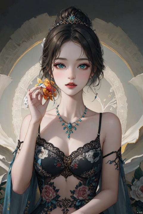  (best quality), (masterpiece), (ultra-detailed), extremely detailed CG, (illustration), (detailed light), (an extremely delicate and beautiful), 1girl, Colorful Fox Fur, beautiful eyes,Tattoos, full breasts, upper body,off the shoulders, 8k,moyou, Ink painting, greendesign
