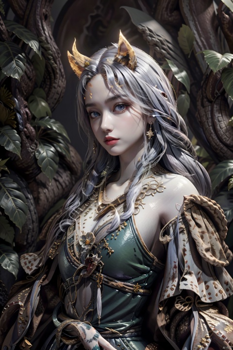  (best quality), (masterpiece), (ultra-detailed), extremely detailed CG, (illustration), (detailed light), (an extremely delicate and beautiful), 1girl, Colorful Fox Fur, beautiful eyes,Tattoos, full breasts, upper body,off the shoulders, 8k,moyou, greendesign, Ink painting