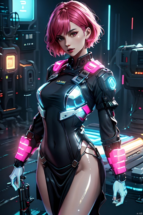  Beautiful Woman in the Dark with Neon Lights, Neon Poster with Woman as the Protagonist, Short Hair, Pink Hair, in the Style of Rob Hefferan, New Neon, Concept Light Sculpture, Peter Coulson, Silhouette Lighting, Ultra HD Image, Slim, 8K 3D, Chiaroscuro, High Contrast, High Saturation, (Transparent Clothes: 1.5), (Shiny Skin: 1.7), taut_dress,
