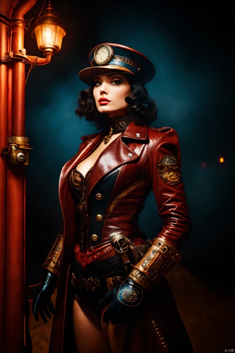  Mamiya photography,illustration,original,extremely detailed,steampunk a woman in a steam - punk outfit with a hat and gloves,