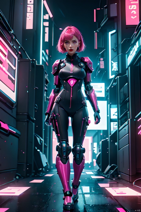  Anime Artwork Lucy (Cyberpunk), Pink Short Hair, Pink Eyes, Red Lips, (Front), (Full Body), Bodysuit, Punk Stud Earrings, Bossy, Brave, Key Visual, Vibrant, High Detail, Illustration, Short Straight Hair, Futurism, NFT Art, Solid Color Background, Robotic Arm, Cartoon Coloring, Tendal Effect. Non-Realistic Rendering Transparency, Color Tilt, Animation, Blender Geometry Art, Intrlligence 4k Image, Epic, Cinematic Effects, Neon Cold Pounding, Octane Rendering, OC, 8k, Lida