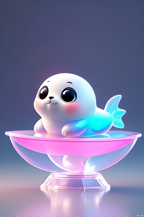  Cute pink seal, translucent pink pvc body, waves, sea water, surfboard, surfing, 3d stely,C4D