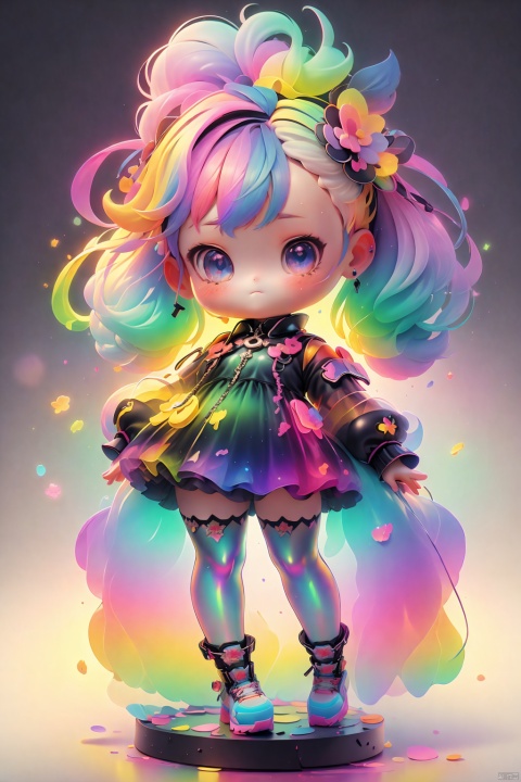 transparent color PVC clothing, transparent color vinyl clothing, prismatic, holographic, chromatic aberration, fashion illustration, masterpiece, girl with harajuku fashion, looking at viewer, 8k, ultra detailed, pixiv
